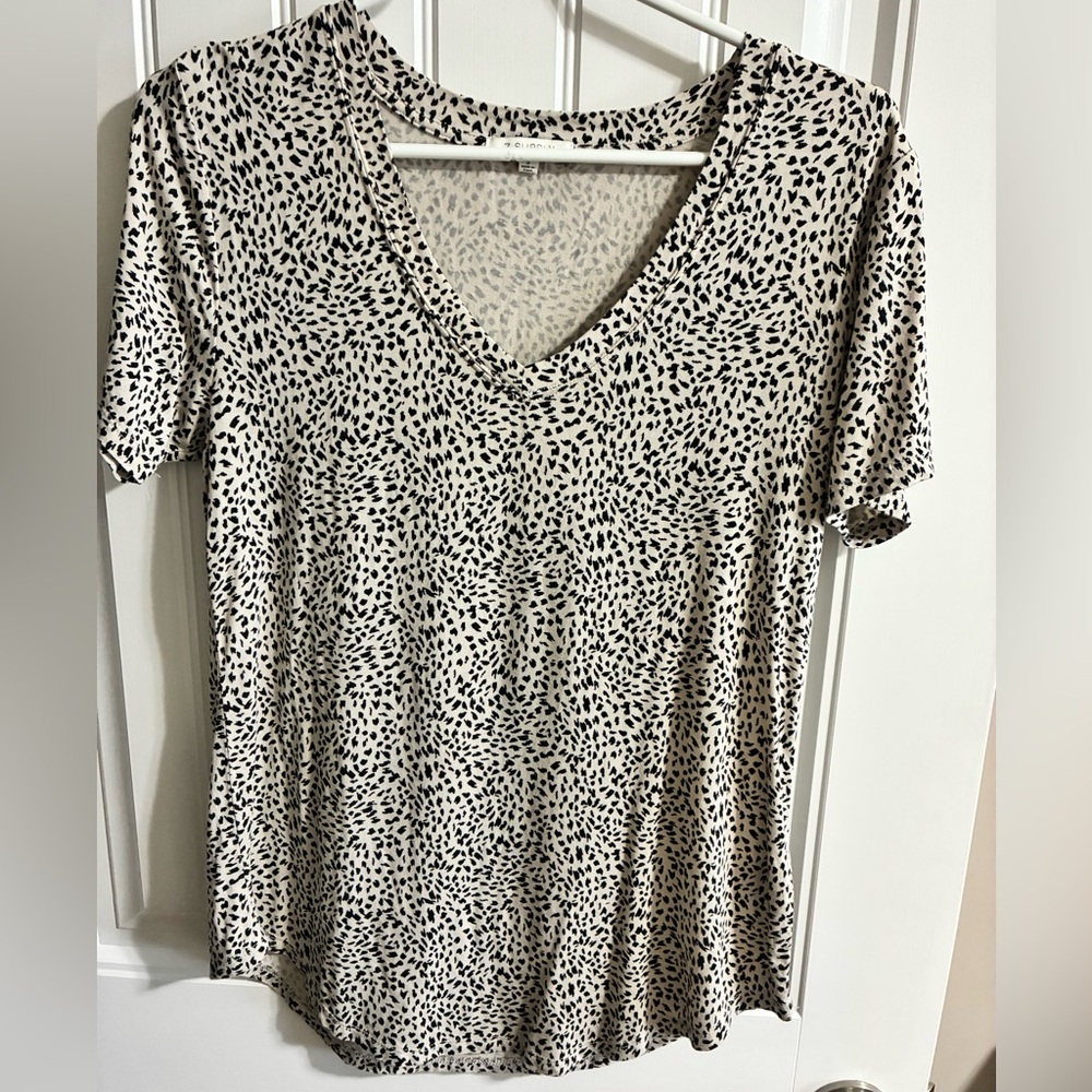 Z Supply Black and Beige Patterned V-Neck Top